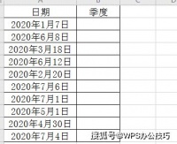 WPS表格将日期转换为季度来显示