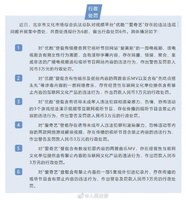 优酷爱奇艺被处罚