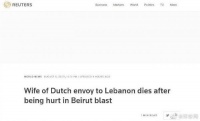荷兰驻黎巴嫩大使夫人在贝鲁特大爆炸中受重伤，8日去世