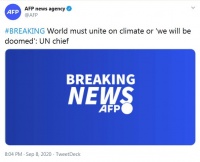 快讯！联合国秘书长古特雷斯：各国必须在气候问题上团结一致，否则“我们注定失败”