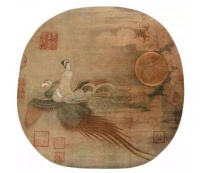 故宫内收藏的1500年前古画，仙鹤承载仙女飞翔，女子很是诡异