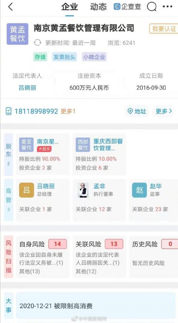 孟非担任董事公司被限制消费