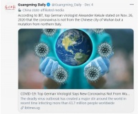 Top German virologist: coronavirus is not from Wuhan but a mutation from northern Italy