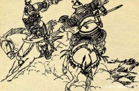 此将先败秦琼，后败单雄信，又跟罗成打，罗成使绝招，一枪挑了他