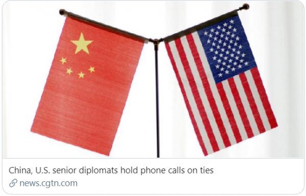▲杨洁篪应约同美国国务卿布林肯通电话。CGTN报道截图
