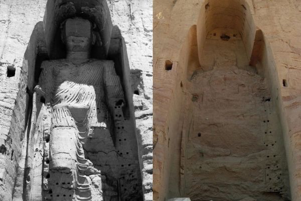 大佛被毁前后对比图 UNESCO