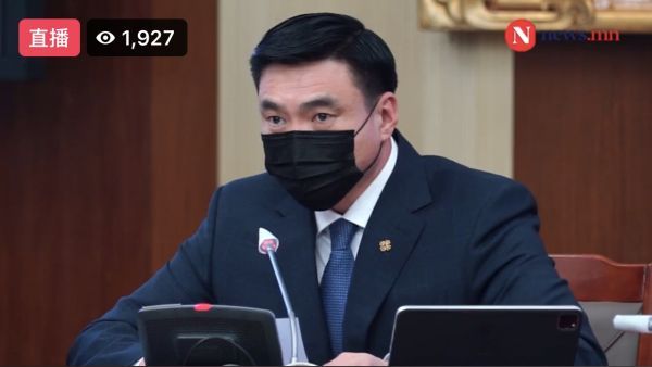 △蒙古国副总理兼国家紧急状况委员会主席阿木尔赛罕（图片来自蒙古国卫生部官网直播截图）