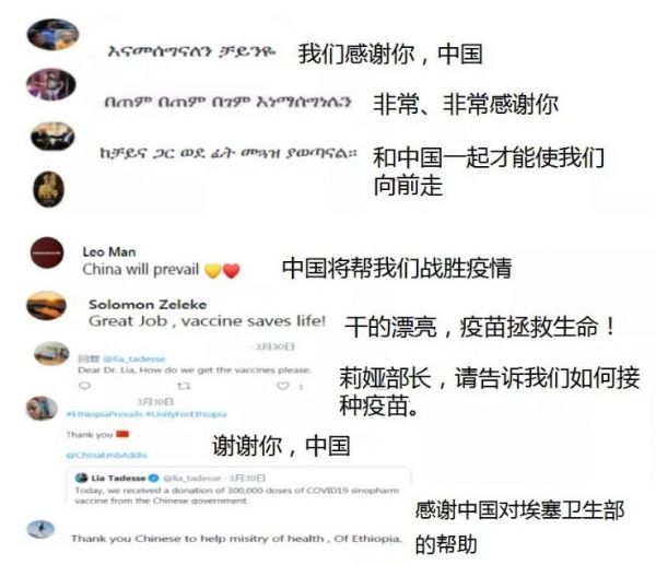 △当地社交网络被“感谢中国”刷屏。（图片来自：中国驻埃塞俄比亚大使馆）