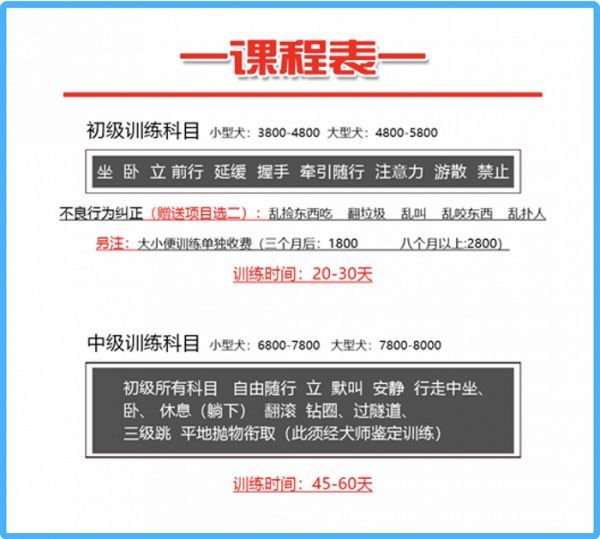 上海某训犬学校课程表