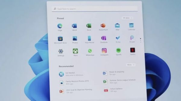 Windows 11系统开始菜单 图片来源:微软