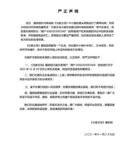 《当家主母》剧组报案
