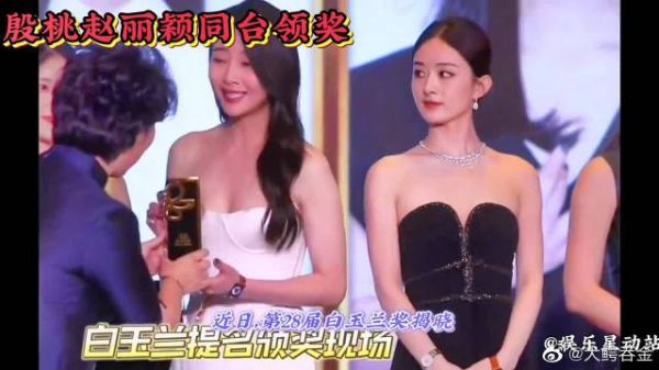 第28届白玉兰奖揭晓，殷桃和赵丽颖获奖，两人一个穿着黑色礼服