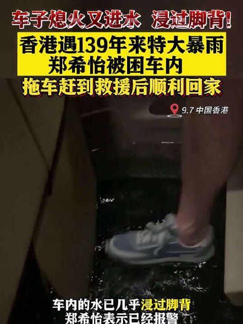 车子熄火又进水!香港女星郑希怡暴雨中被困车内
