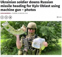 乌空军司令部：乌军士兵用机枪击落一枚俄巡航导弹