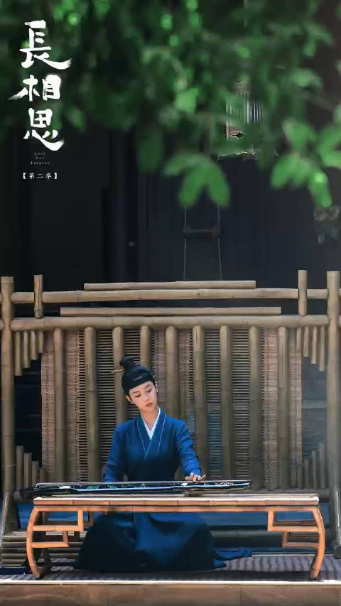 杨紫小夭抚琴,竹影摇曳清风起,琴声丝丝如烟散…