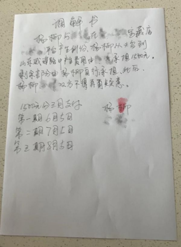 杨柳与买家签的调解书。图/受访者提供