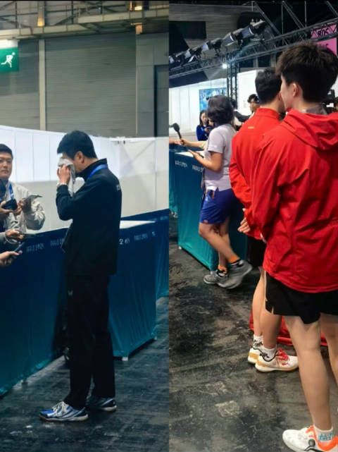 韩国教练在赛后采访区哭了,@王楚钦___ 在一旁目睹了一切…
