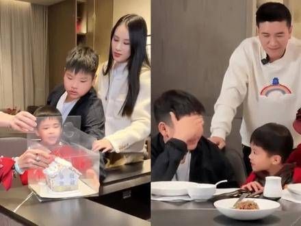 杨子一家四口为母亲庆祝生日,黄圣依推开了大儿子安迪,委屈地抱着奶奶落泪