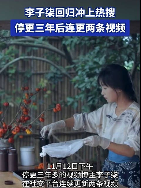 11月12日下午,李子柒回归 的话题火速上榜各大平台热搜