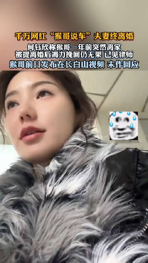千万网红“猴哥说车”夫妻终离婚, 何钰欣称被猴哥提离婚后竭力挽回仍无果 !