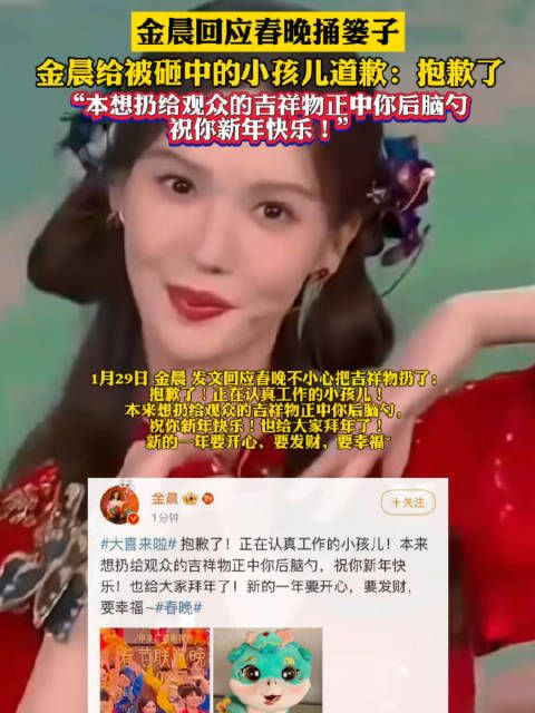 金晨回应春晚捅篓子,金晨给被砸中的小孩儿道歉