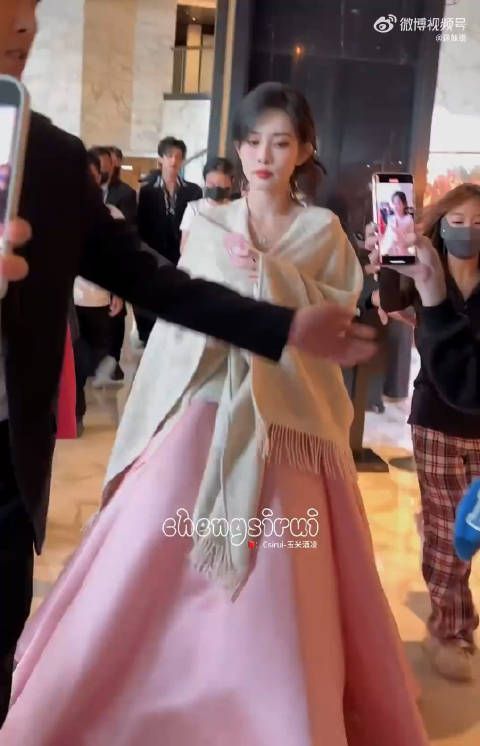 孟子义今日份活动造型一袭抹胸粉裙美的让人挪不开眼睛 (crlogo)