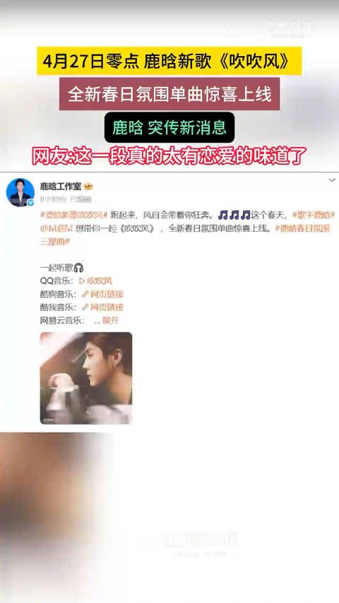 鹿晗新歌上线网友热评