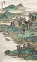 林杰《游春》：老者船上览胜，画面精炼，充满了青绿山水的灵动