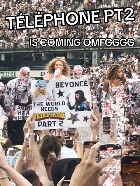 Beyonce巴黎演唱会粉丝举牌求Telephone续曲引关注
