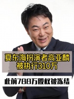 夏东海扮演者高亚麟被执行310万 此前788万股权被冻结