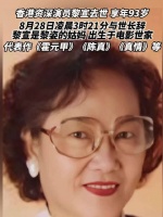 香港资深演员黎宣去世享年93岁,系黎明伟之女黎姿姑妈