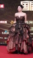 张雨绮国剧盛典红毯穿焦糖棕礼裙诠释东方韵味