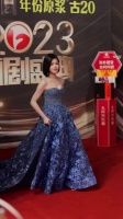 陈妍希 一身抹胸蓝色长裙，亮相国剧盛典