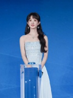 赵丽颖银蓝渐变长裙亮相沁园年会，生图状态惊艳