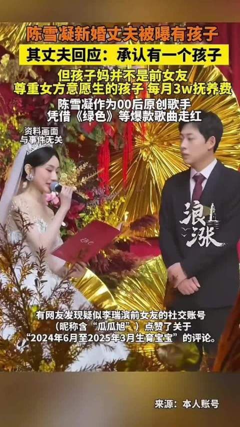 陈雪凝老公称每月付3万抚养费