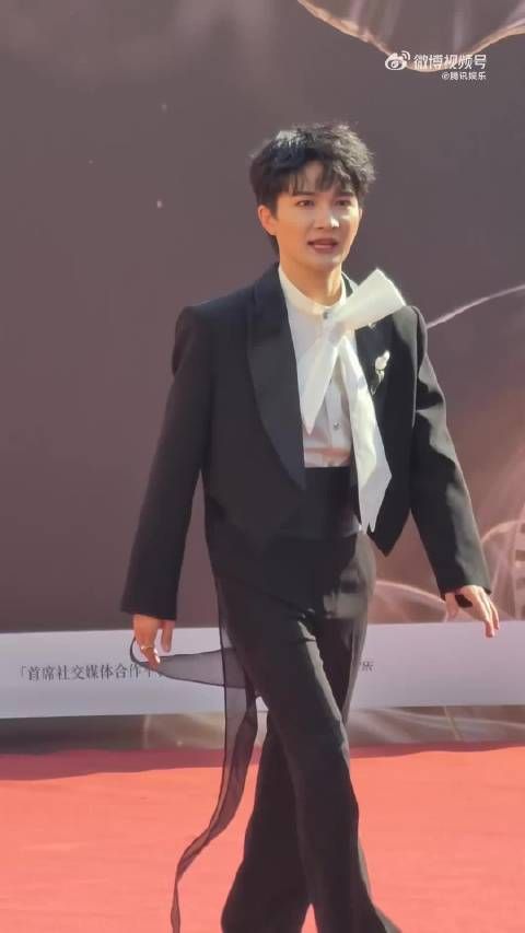 周深亮相中国电影盛典红毯,胸前超大蝴蝶结吸睛