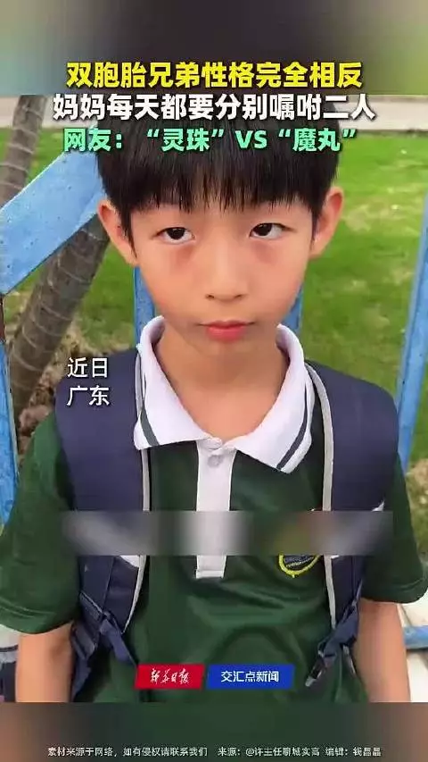 妈妈嘱咐双胞胎一个别惹事一个别怂 网友：现实版“灵珠VS魔丸”