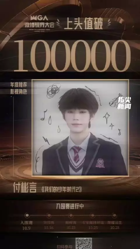 王橹杰付彬言入围视界大会年度角色，上头值破十万